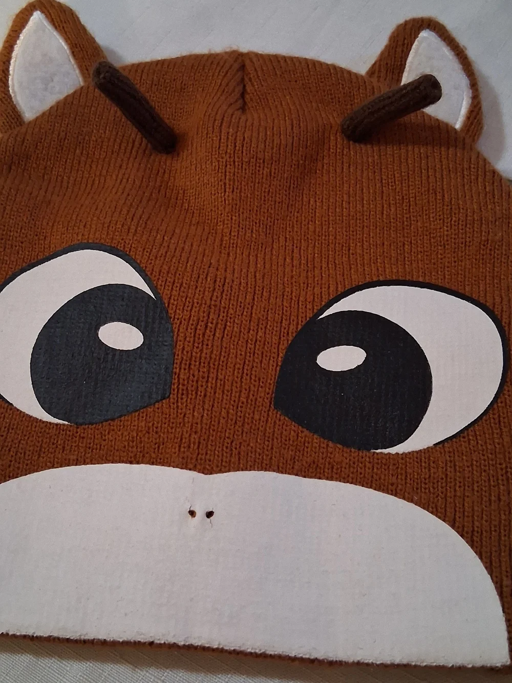 Kids Brown Animal Face Knit Beanie with Ear Accents OS 260953